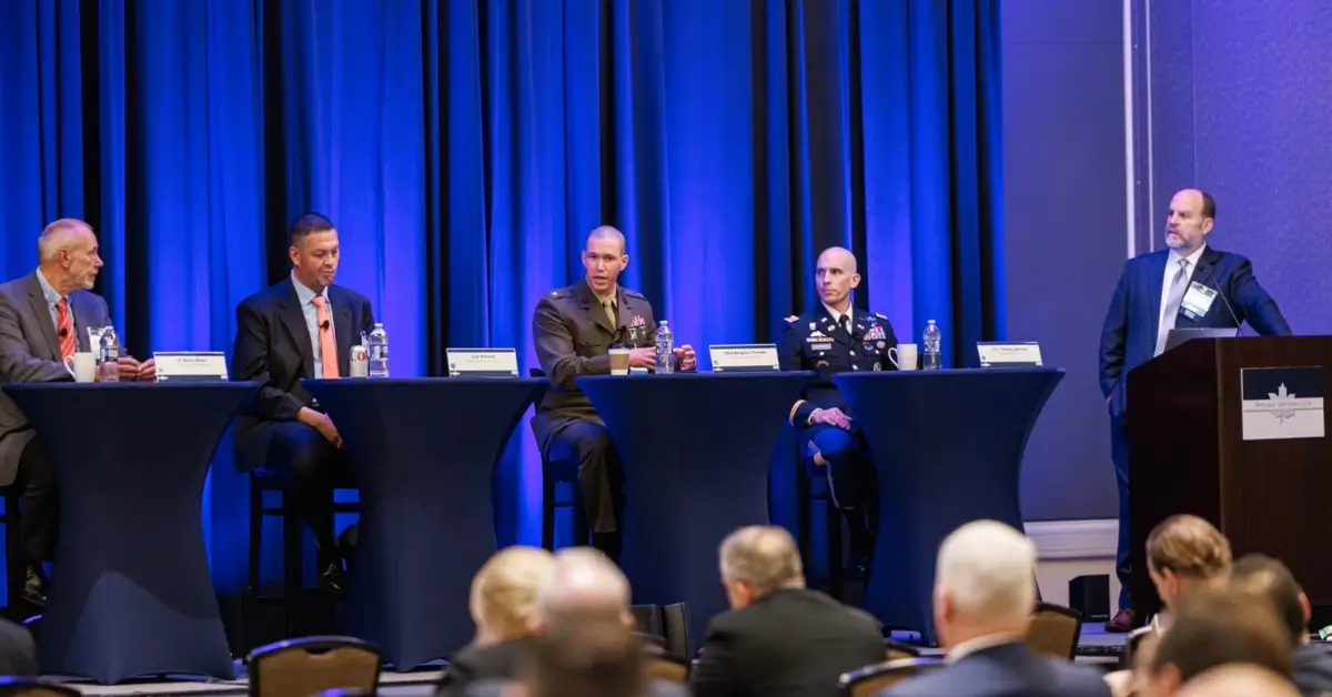 DoD Leaders at the 10th Annual Defense R&D Summit panel; (from left to right) Dr. Martin Weiss, Juan Ramirez, Lt. Col. Benjamin Pimentel and LTC Timothy Lawrence