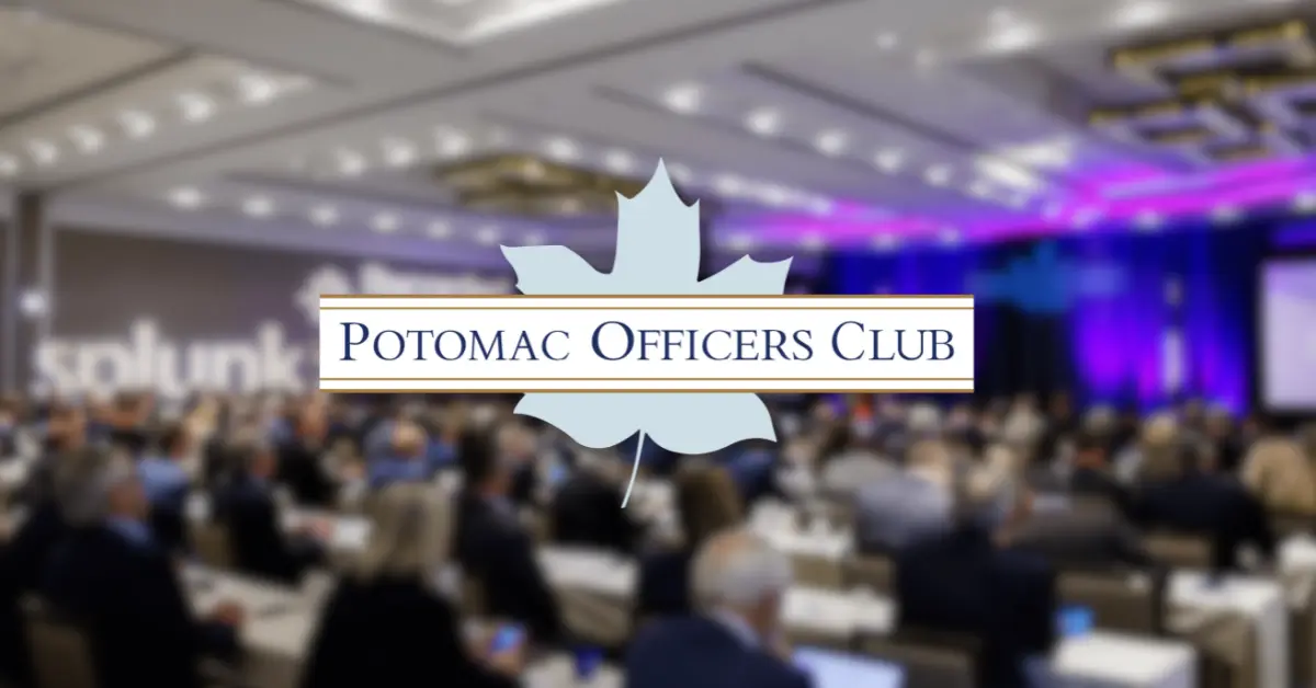 Potomac Officers Club official logo over a blurred image of attendees at the 5th Annual Artificial Intelligence Summit